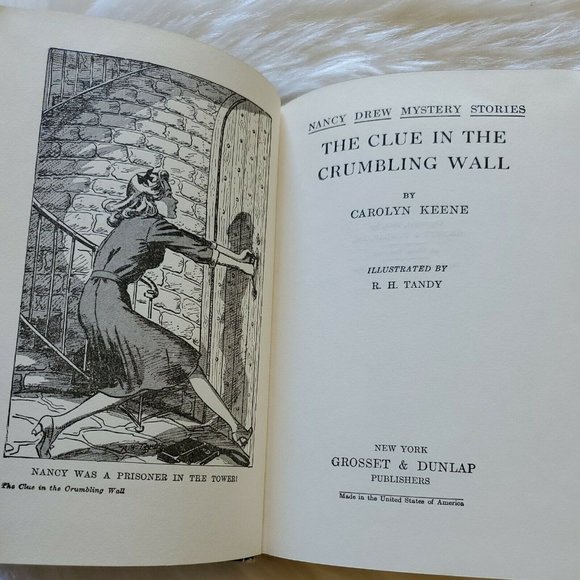 The Clue in the Crumbling Wall, Nancy Drew Carolyn Keene Matte Yellow Orig. Text - Picture 7 of 9